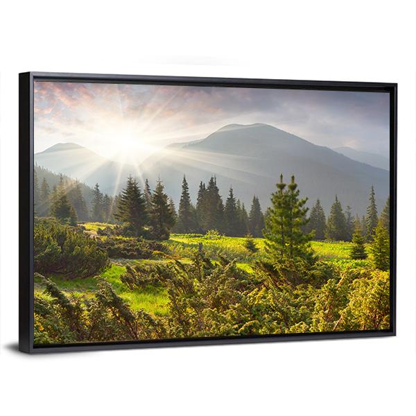 Sunrise Over Summer Landscape In The Mountains Canvas Wall Art-3 Horizontal-Gallery Wrap-25" x 16"-Tiaracle