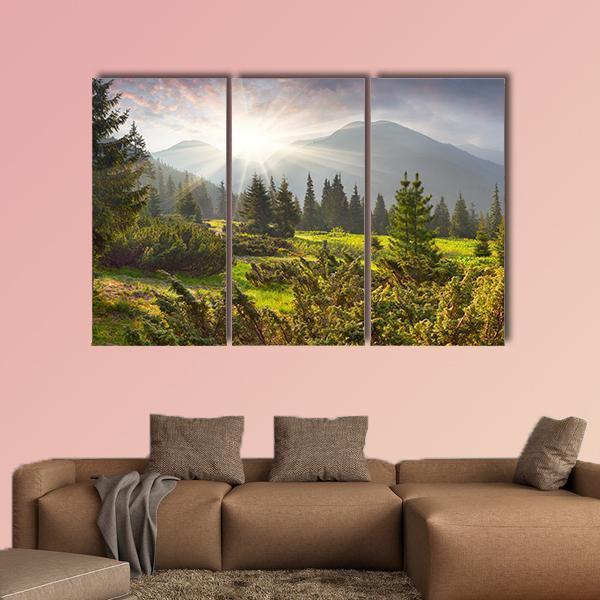 Sunrise Over Summer Landscape In The Mountains Canvas Wall Art-3 Horizontal-Gallery Wrap-37" x 24"-Tiaracle