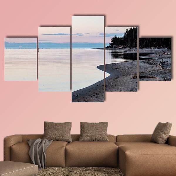 Sunrise Over The Calm River In Spring In Latvia Canvas Wall Art-5 Star-Gallery Wrap-62" x 32"-Tiaracle