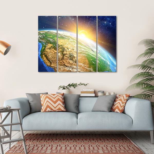 Sunrise Over The Earth Canvas Wall Art-4 Horizontal-Gallery Wrap-34" x 24"-Tiaracle