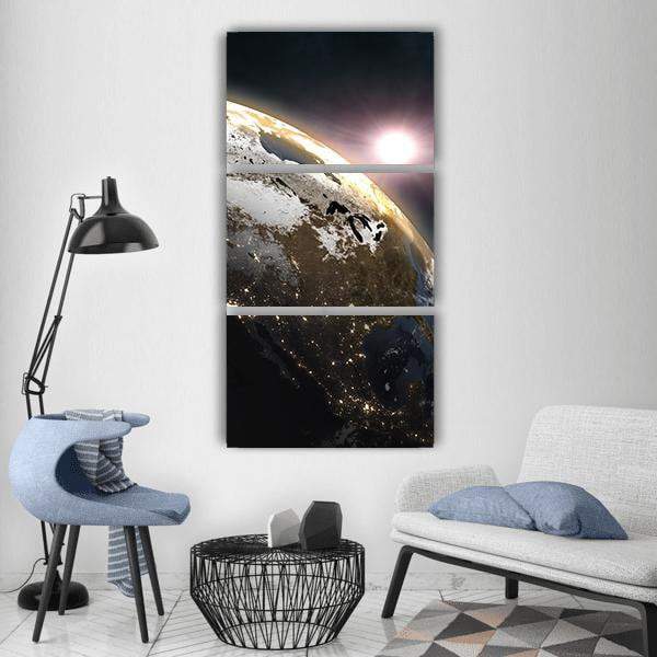 Sunrise Over The Earth Vertical Canvas Wall Art-3 Vertical-Gallery Wrap-12" x 25"-Tiaracle