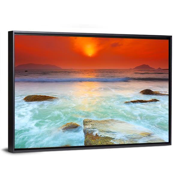 Sunrise Over The Sea Canvas Wall Art-3 Horizontal-Gallery Wrap-25" x 16"-Tiaracle