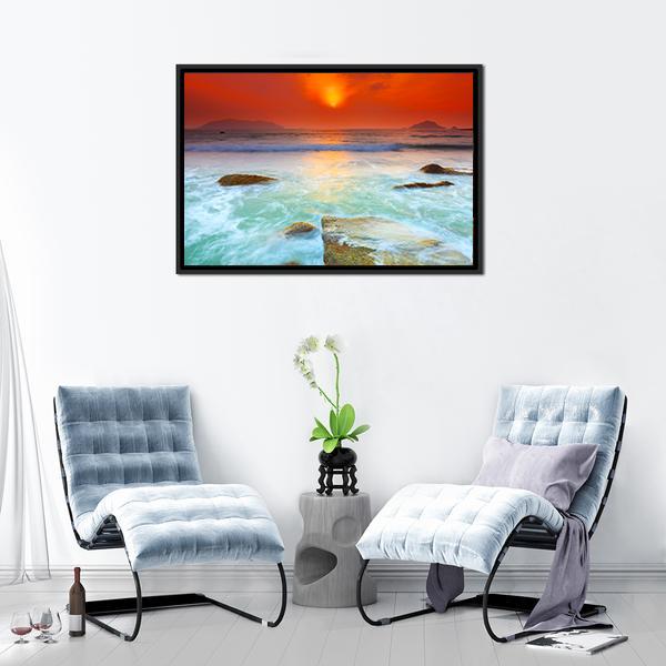Sunrise Over The Sea Canvas Wall Art-1 Piece-Floating Frame-24" x 16"-Tiaracle