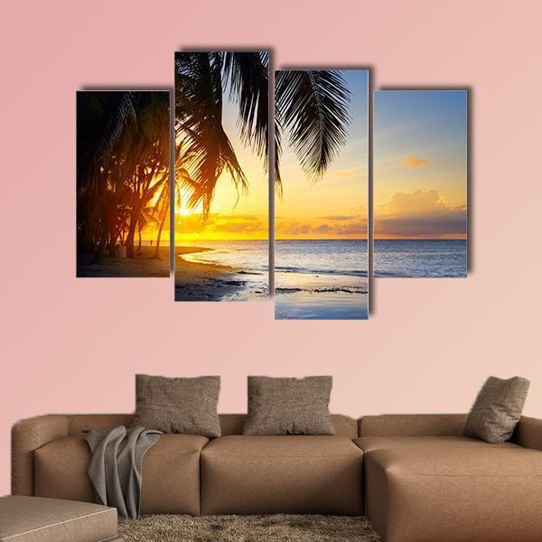 Sunrise Over Tropical Beach Canvas Wall Art-4 Pop-Gallery Wrap-50" x 32"-Tiaracle