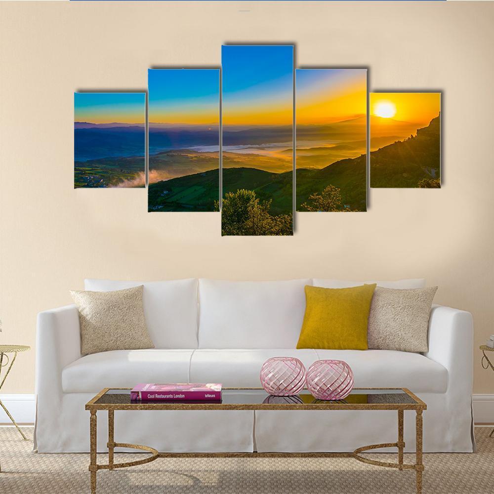 Sunrise Over Valley In Central Sicily Canvas Wall Art-5 Star-Gallery Wrap-62" x 32"-Tiaracle
