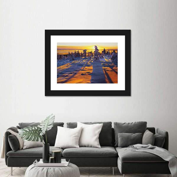 Sunrise Over Winter Landscape Canvas Wall Art-3 Horizontal-Gallery Wrap-25" x 16"-Tiaracle