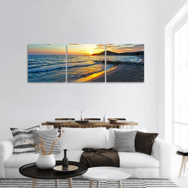 Sunrise View From Beach Panoramic Canvas Wall Art-3 Piece-25" x 08"-Tiaracle