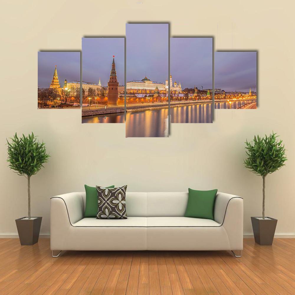 Moscow Kremlin At Sunrise Canvas Wall Art-5 Star-Gallery Wrap-62" x 32"-Tiaracle