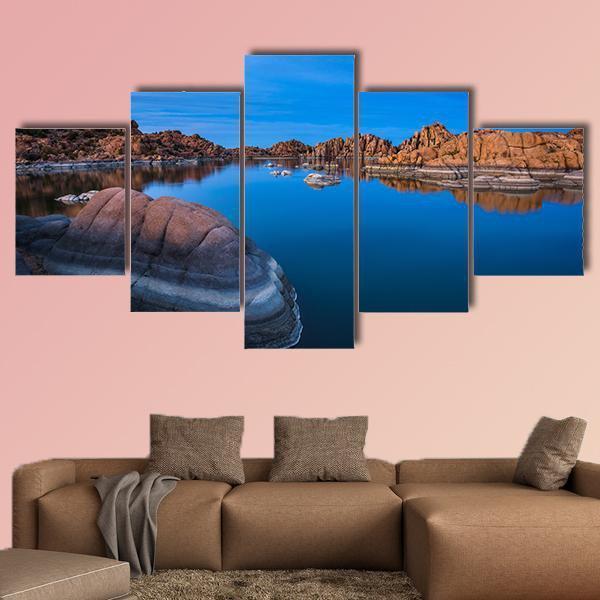 Sunset Above Watson Lake In Prescott Canvas Wall Art-5 Star-Gallery Wrap-62" x 32"-Tiaracle