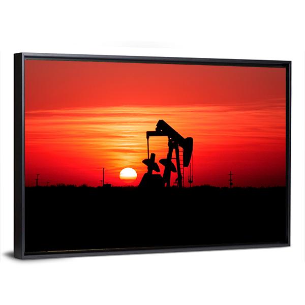 Sunset And Oilfield Pump Jack Canvas Wall Art-3 Horizontal-Gallery Wrap-25" x 16"-Tiaracle