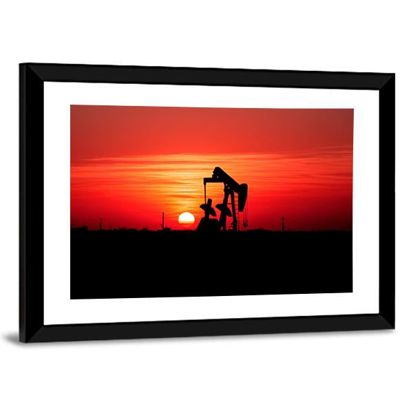 Sunset And Oilfield Pump Jack Canvas Wall Art-3 Horizontal-Gallery Wrap-25" x 16"-Tiaracle