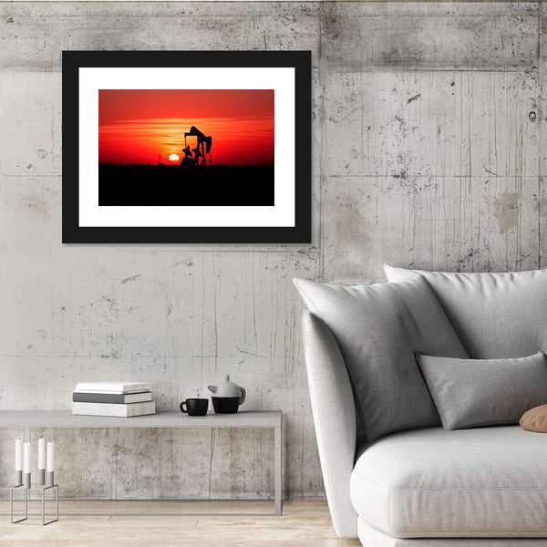 Sunset And Oilfield Pump Jack Canvas Wall Art-3 Horizontal-Gallery Wrap-25" x 16"-Tiaracle