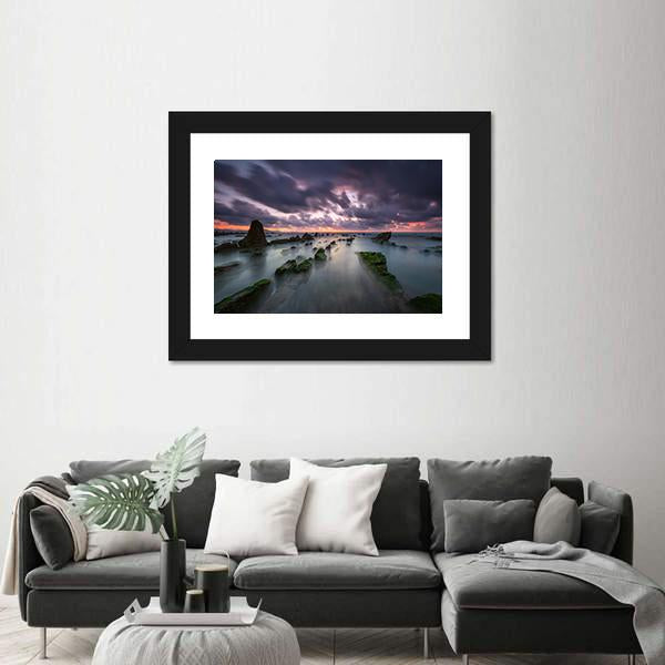 Sunset At Barrika Beach In Bizkaia Canvas Wall Art-3 Horizontal-Gallery Wrap-25" x 16"-Tiaracle