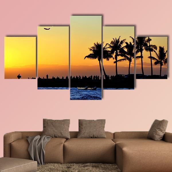 Sunset At Beach Canvas Wall Art-5 Star-Gallery Wrap-62" x 32"-Tiaracle