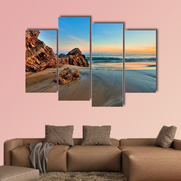 Sunset At California Beach Canvas Wall Art-4 Pop-Gallery Wrap-50" x 32"-Tiaracle