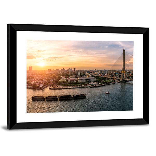Sunset At Chao Phraya River Bangkok Canvas Wall Art-3 Horizontal-Gallery Wrap-25" x 16"-Tiaracle