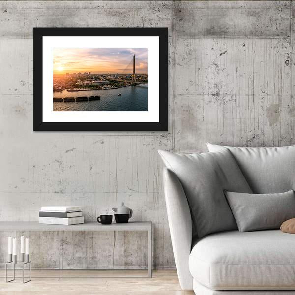 Sunset At Chao Phraya River Bangkok Canvas Wall Art-3 Horizontal-Gallery Wrap-25" x 16"-Tiaracle