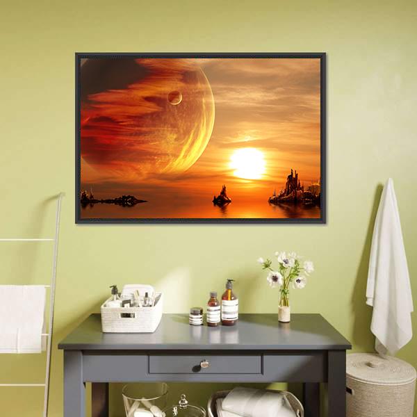 Sunset At Fantasy Planet Canvas Wall Art-1 Piece-Floating Frame-24" x 16"-Tiaracle