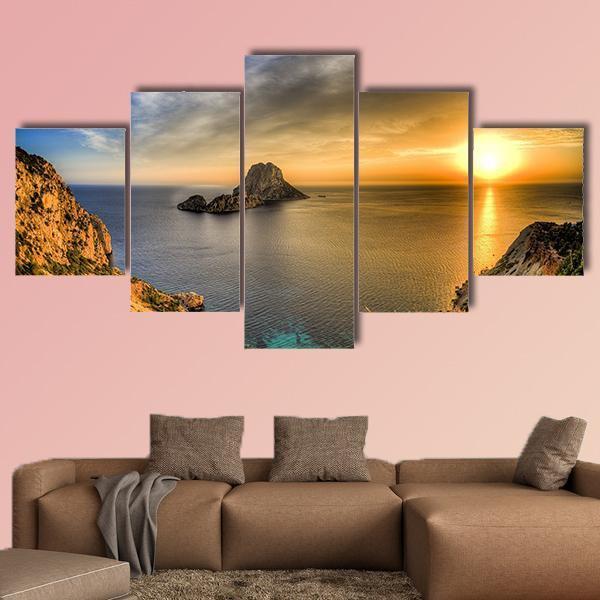Sunset At Ibiza Island In Spain Canvas Wall Art-5 Star-Gallery Wrap-62" x 32"-Tiaracle