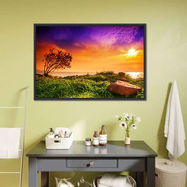 Sunset At Lake Balaton Canvas Wall Art-1 Piece-Floating Frame-24" x 16"-Tiaracle