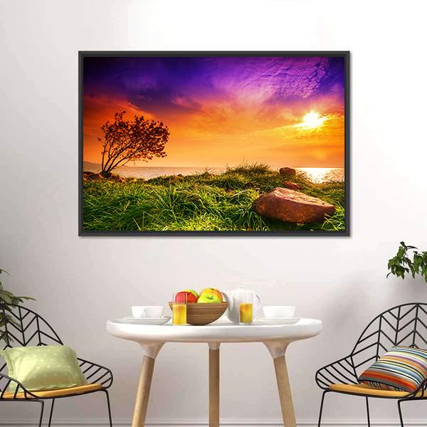 Sunset At Lake Balaton Canvas Wall Art-3 Horizontal-Gallery Wrap-25" x 16"-Tiaracle