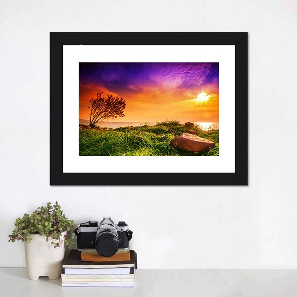 Sunset At Lake Balaton Canvas Wall Art-1 Piece-Framed Print-20" x 16"-Tiaracle