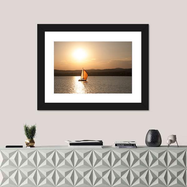 Sunset At Lake Balaton In Hungary Canvas Wall Art-1 Piece-Framed Print-20" x 16"-Tiaracle