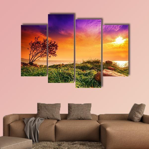 Sunset At Lake Balaton Canvas Wall Art-4 Pop-Gallery Wrap-50" x 32"-Tiaracle