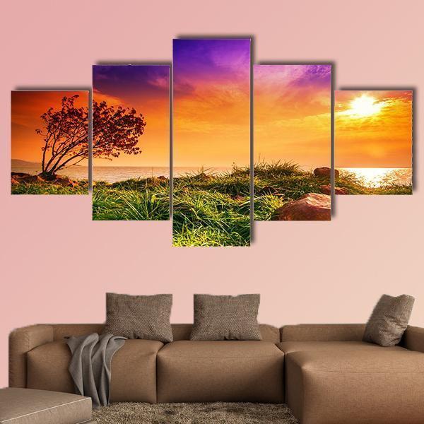 Sunset At Lake Balaton Canvas Wall Art-5 Star-Gallery Wrap-62" x 32"-Tiaracle