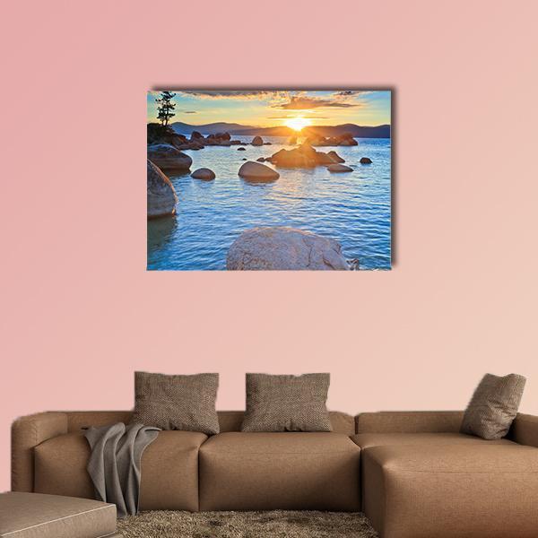 Sunset At lake Tahoe Canvas Wall Art-1 Piece-Gallery Wrap-48" x 32"-Tiaracle