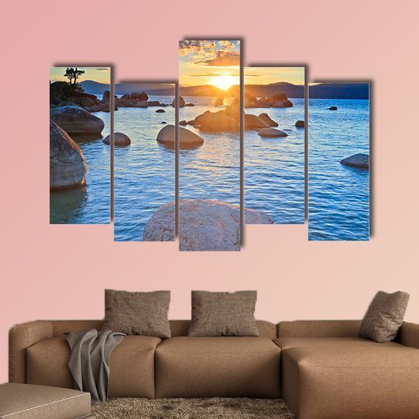 Sunset At lake Tahoe Canvas Wall Art-5 Pop-Gallery Wrap-47" x 32"-Tiaracle