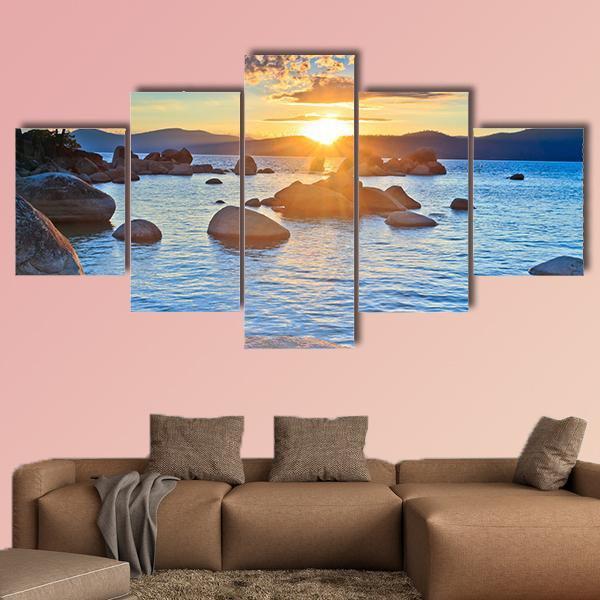 Sunset At lake Tahoe Canvas Wall Art-5 Star-Gallery Wrap-62" x 32"-Tiaracle