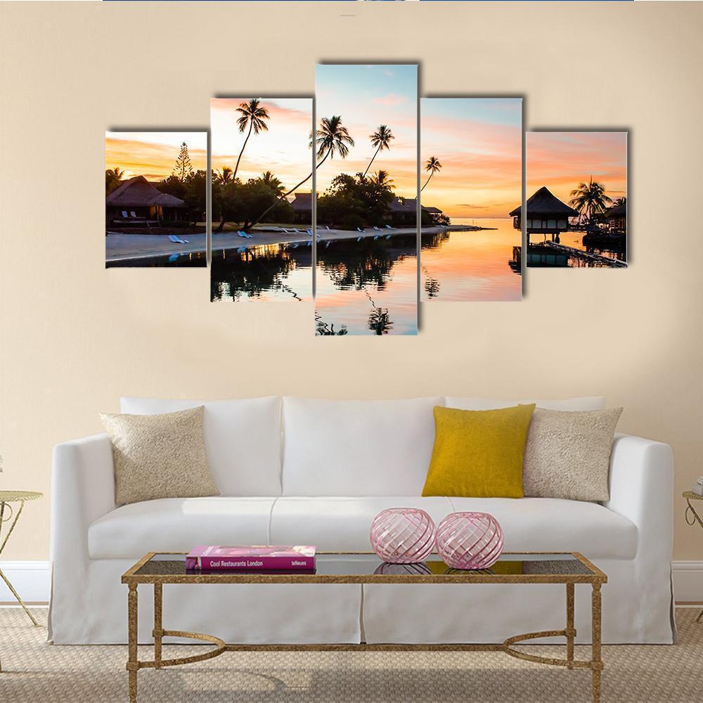 Tropical Sunset at Moorea French Canvas Wall Art-5 Star-Gallery Wrap-62" x 32"-Tiaracle