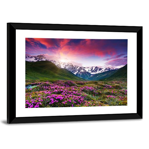 Sunset At Mt Shkhara Canvas Wall Art-3 Horizontal-Gallery Wrap-25" x 16"-Tiaracle