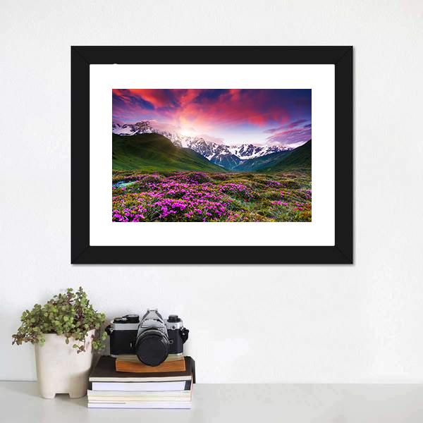 Sunset At Mt Shkhara Canvas Wall Art-1 Piece-Framed Print-20" x 16"-Tiaracle