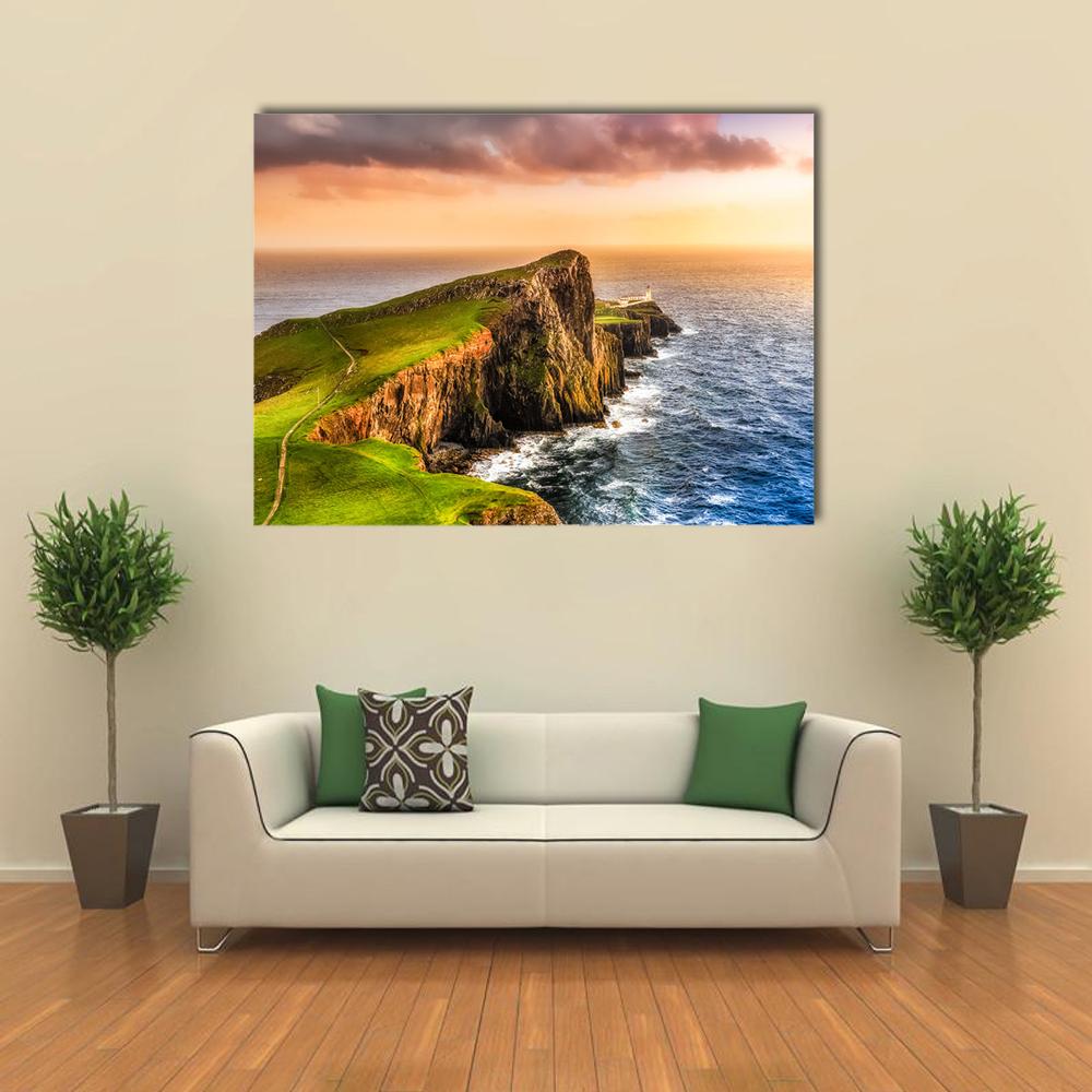 Sunset At Neist Point Lighthouse Canvas Wall Art-1 Piece-Gallery Wrap-36" x 24"-Tiaracle