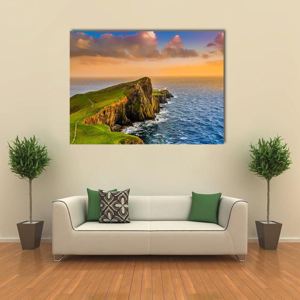 Sunset At Neist Point Lighthouse Canvas Wall Art-1 Piece-Gallery Wrap-36" x 24"-Tiaracle