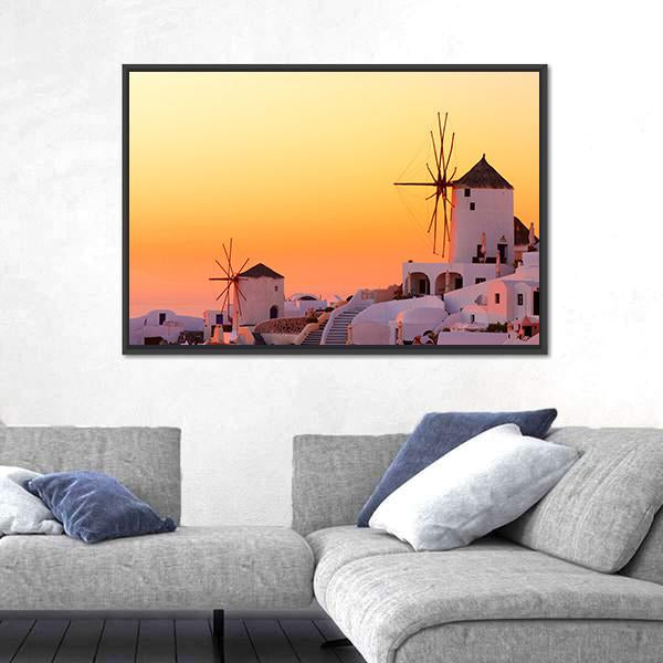 Sunset At Oia Village Canvas Wall Art-3 Horizontal-Gallery Wrap-25" x 16"-Tiaracle