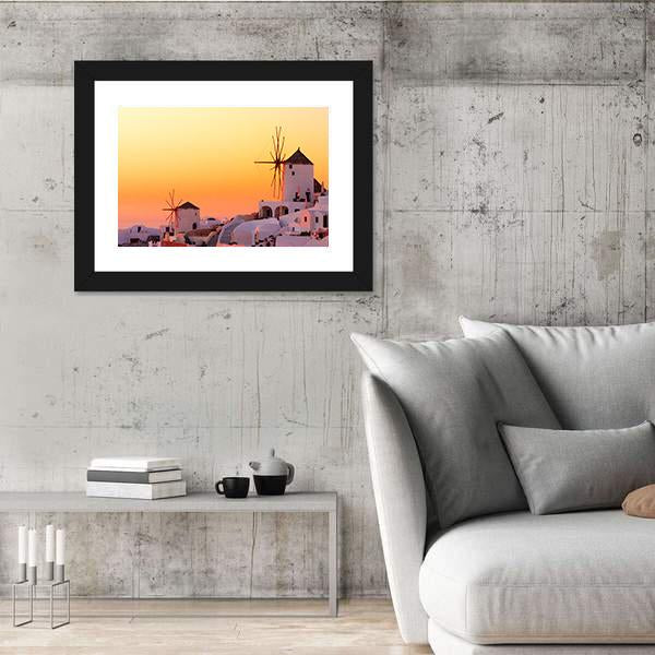 Sunset At Oia Village Canvas Wall Art-3 Horizontal-Gallery Wrap-25" x 16"-Tiaracle