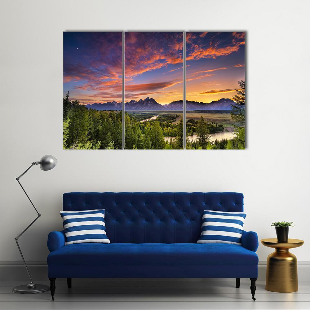 Sunset At Snake River Canvas Wall Art-3 Horizontal-Gallery Wrap-37" x 24"-Tiaracle