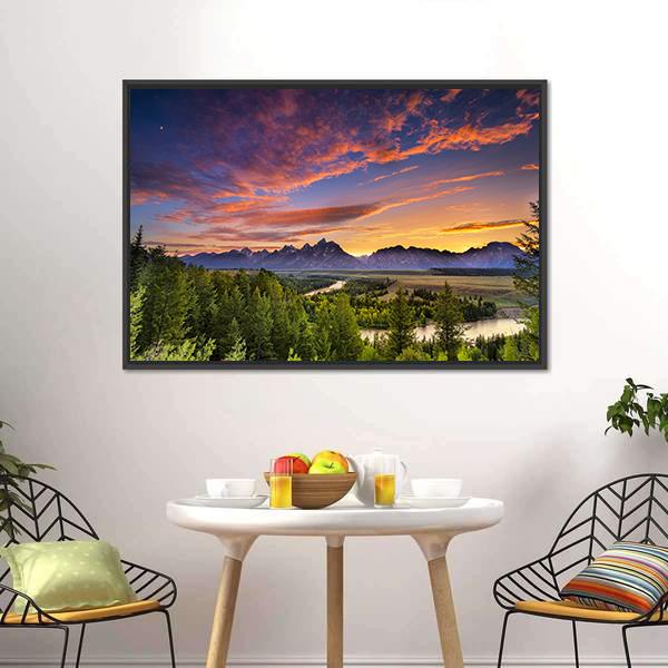 Sunset At Snake River Canvas Wall Art-3 Horizontal-Gallery Wrap-25" x 16"-Tiaracle