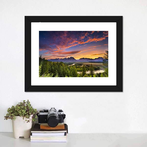 Sunset At Snake River Canvas Wall Art-1 Piece-Framed Print-20" x 16"-Tiaracle