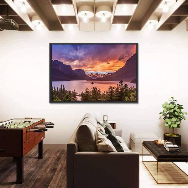 Sunset At St Mary Lake Canvas Wall Art-3 Horizontal-Gallery Wrap-25" x 16"-Tiaracle