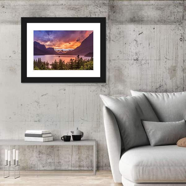 Sunset At St Mary Lake Canvas Wall Art-3 Horizontal-Gallery Wrap-25" x 16"-Tiaracle
