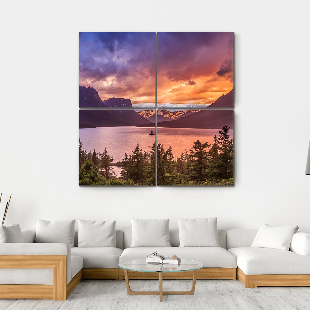 Sunset At St Mary Lake Canvas Wall Art-4 Square-Gallery Wrap-17" x 17"-Tiaracle