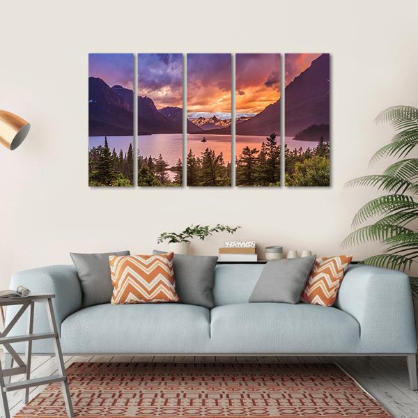 Sunset At St Mary Lake Canvas Wall Art-5 Horizontal-Gallery Wrap-22" x 12"-Tiaracle