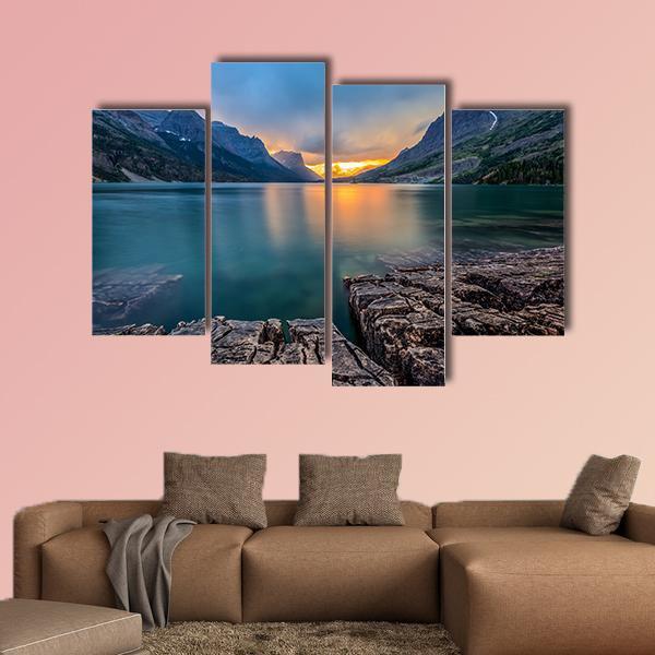 Sunset At St Mary Lake Canvas Wall Art-4 Pop-Gallery Wrap-50" x 32"-Tiaracle