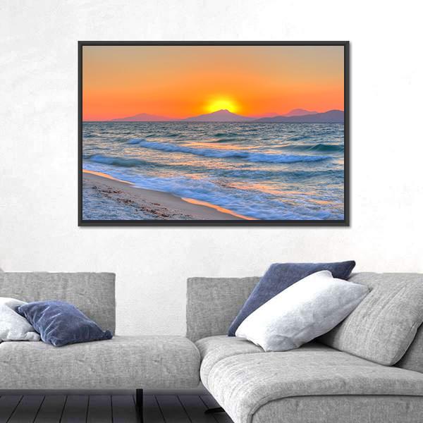 Sunset At The Aegean Sea Canvas Wall Art-3 Horizontal-Gallery Wrap-25" x 16"-Tiaracle