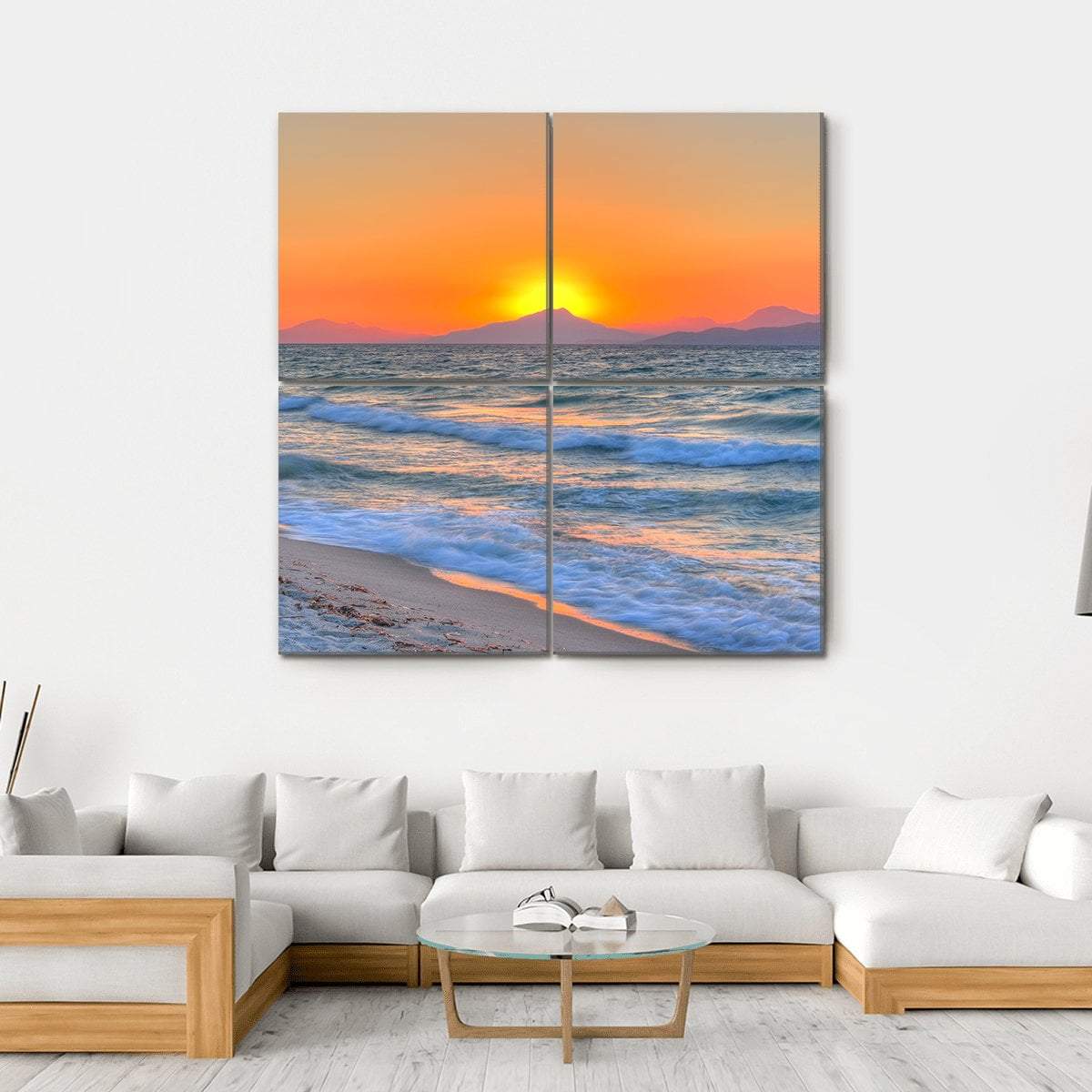 Sunset At The Aegean Sea Canvas Wall Art-4 Square-Gallery Wrap-17" x 17"-Tiaracle