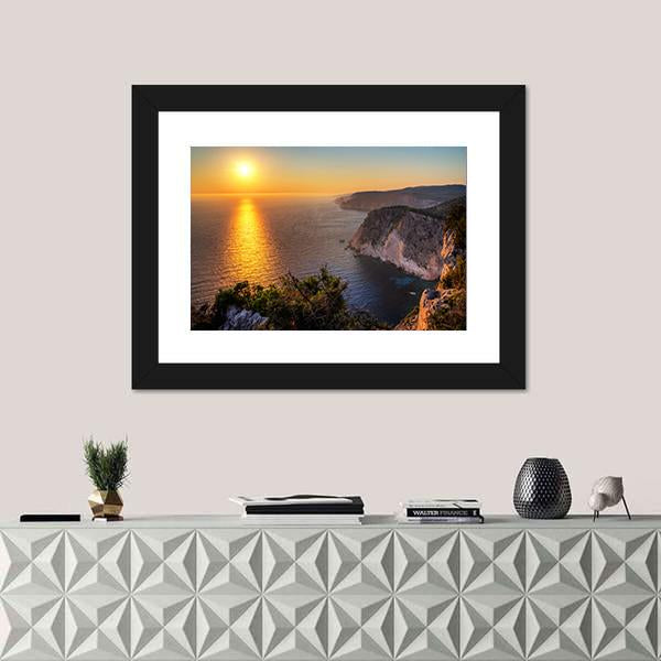 Sunset At The Cliffs Of Keri On The Island Zakynthos Canvas Wall Art-1 Piece-Framed Print-20" x 16"-Tiaracle